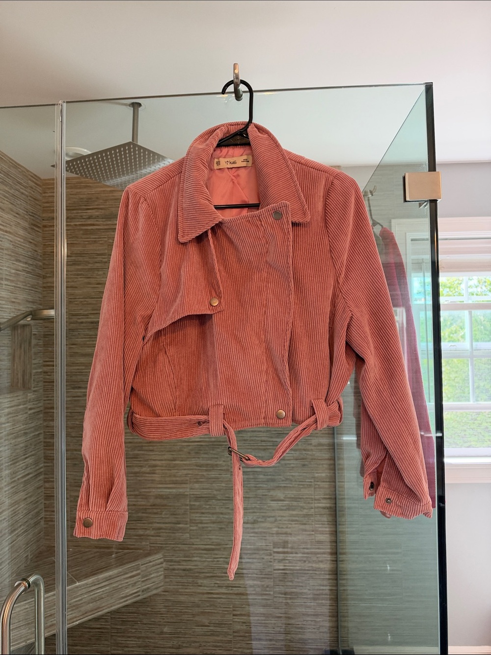 Corduroy Cropped Bomber Jacket in Dusty Rose